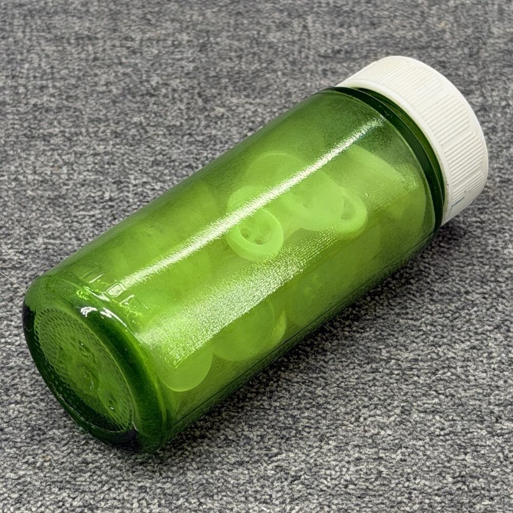 Old Lime Green Glass Medicine Bottle Jar Lot Small Sewing Craft Buttons Bundle